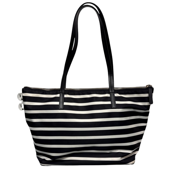 Kate Spade ‼️ Black & White Striped Nylon Shoulder Tote Bag - Picture 2 of 12